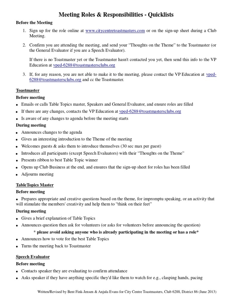 TM Meeting Role Templates (10 Pages) | PDF | Cognitive Science | Human ...