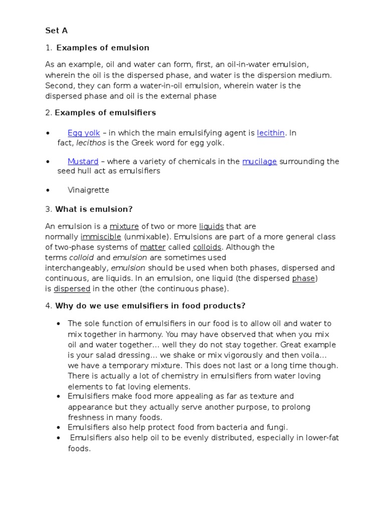 Egg Yolk Lecithin Set A PDF Emulsion Chemical Polarity