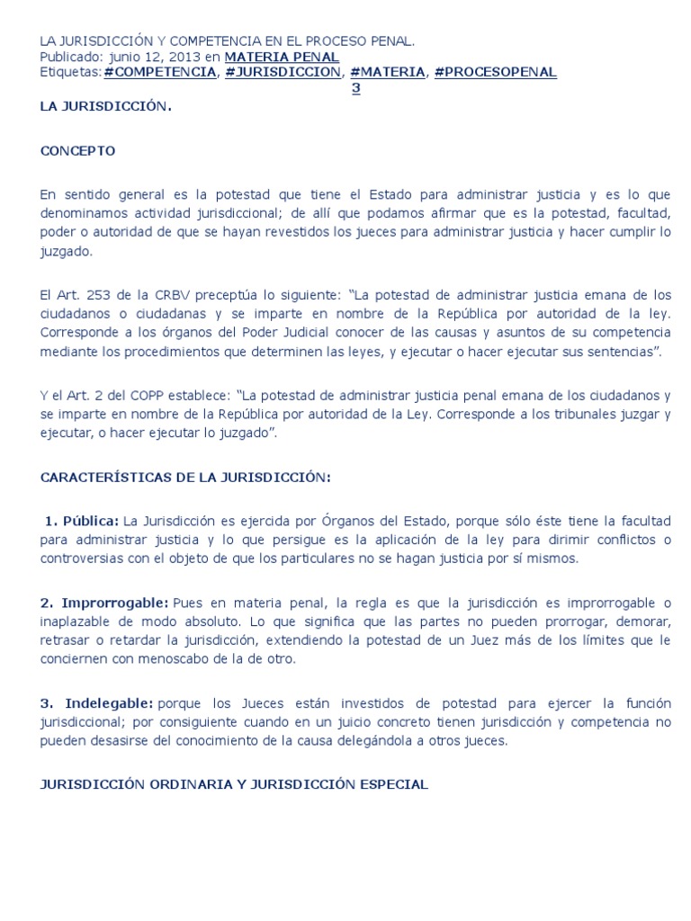 La Jurisdicción y Competencia en El Proceso | PDF | Jurisdicción ...