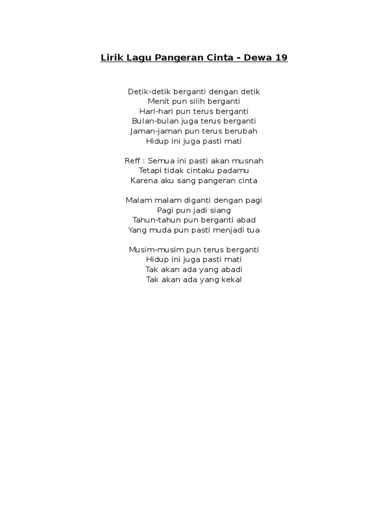 Lirik Lagu Pangeran Cinta Pdf