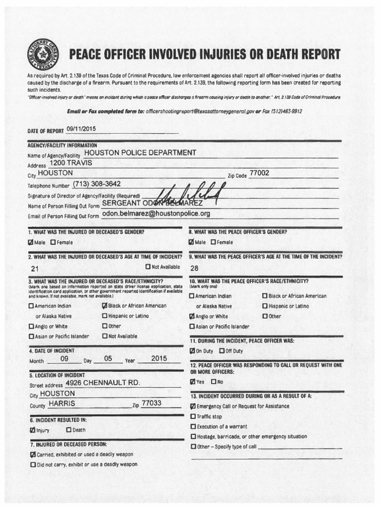 Houston Police Officer-Involved Incident Report | PDF