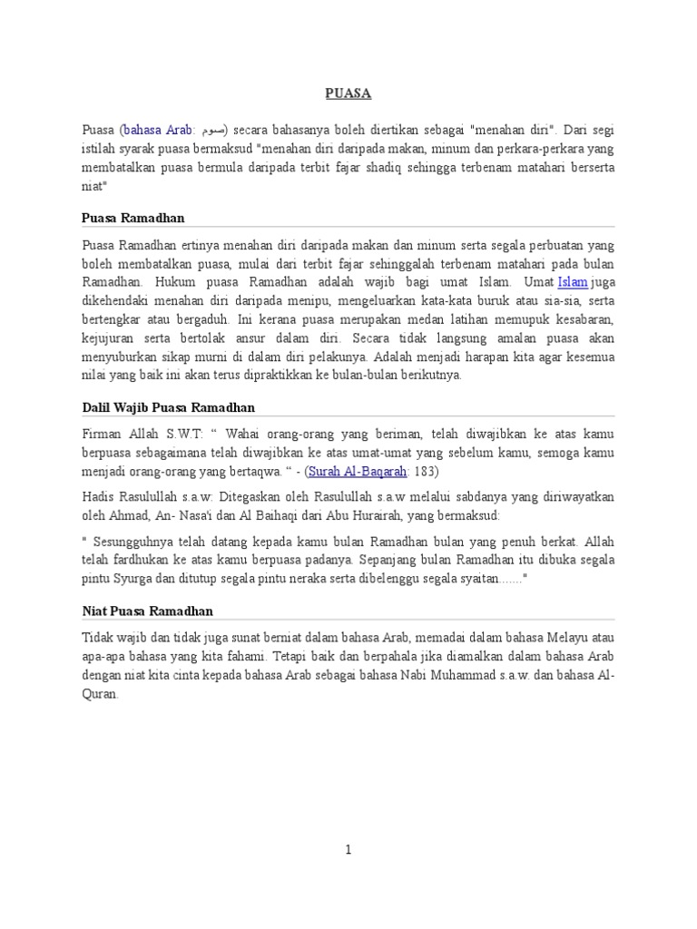 Bahasa Arab Puasa Ramadhan