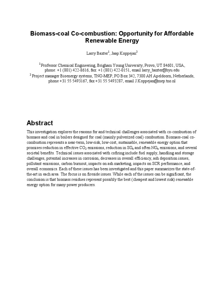 Biomass-Coal Co-Combustion | PDF | Biomass | Coal