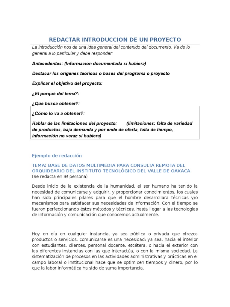 Ejemplo de Como Redactar Una Introduccion Especies