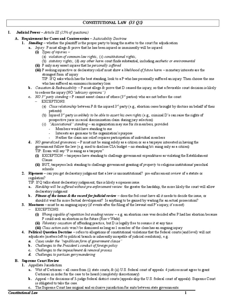 Barbri Outline MBENY (2005) Constitutional Law Due Process