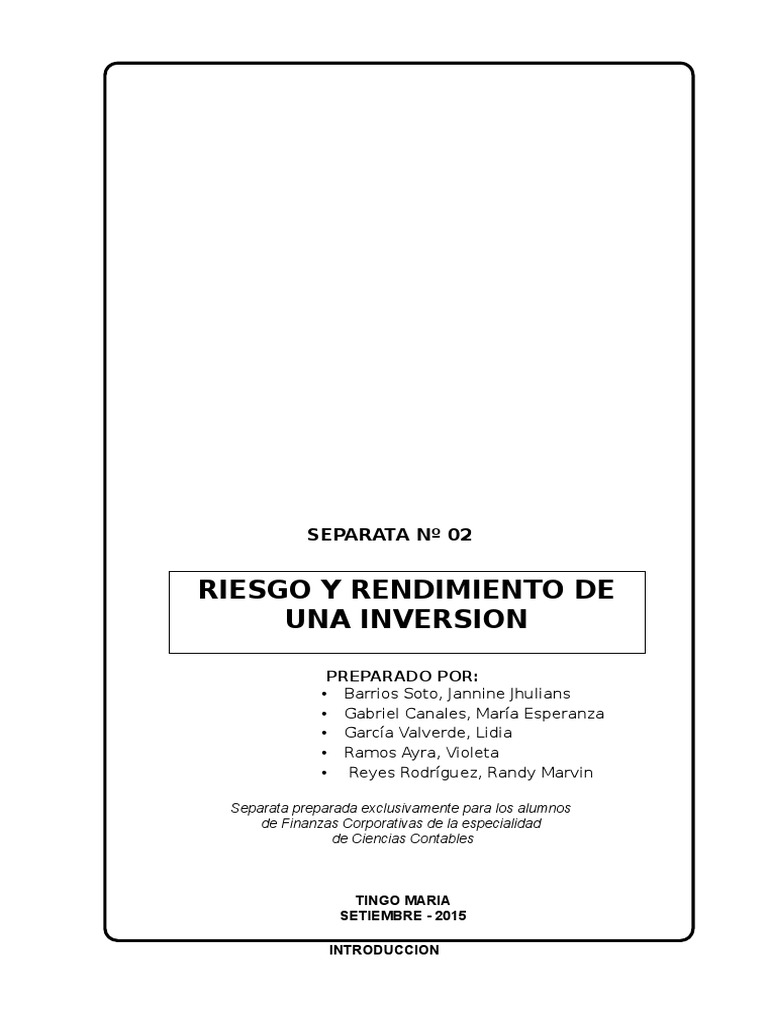 Riesgo y Rendimiento en Inversiones | PDF | Compartir (Finanzas ...