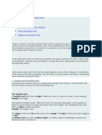 Transitive and Intransitive Verbs Linking Verbs Auxiliary Verbs The Finite Verb and The Infinitive Action Verb/State Verb Regular and Irregular Verbs