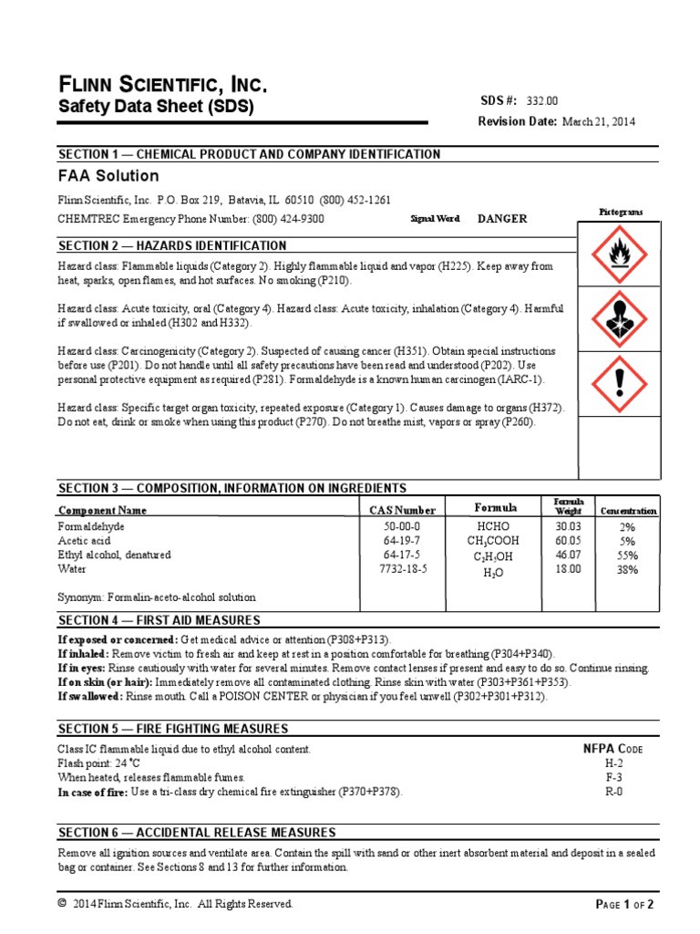 Faa Solution | PDF | Formaldehyde | Safety