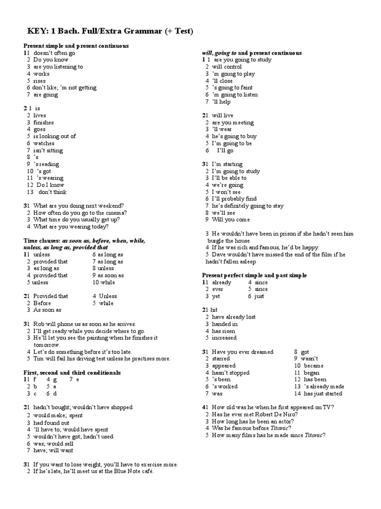 1 Bach. FullExtra Grammar (Test) - KEY | PDF | Mystery, Thriller ...