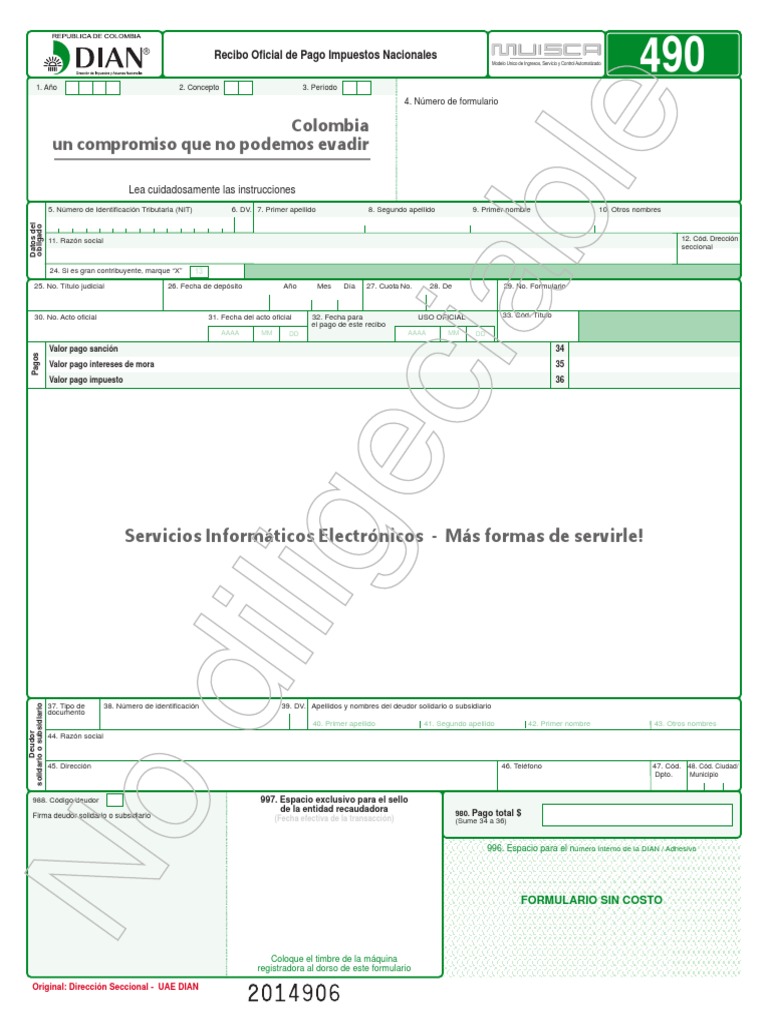 Recibo Oficial de Pago DIAN 490 | PDF | Pagos | Contribuyente