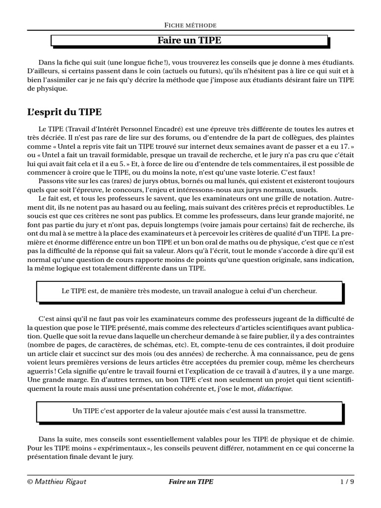 Faire Un TIPE
