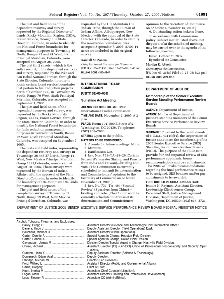 Notice Senior Executive Service Performance Review Board; membership