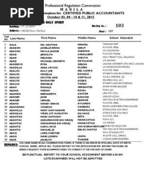 Room Assignments Cpa Exam Oct 2015 Educational Assessment And Evaluation Study Aids Test Prep