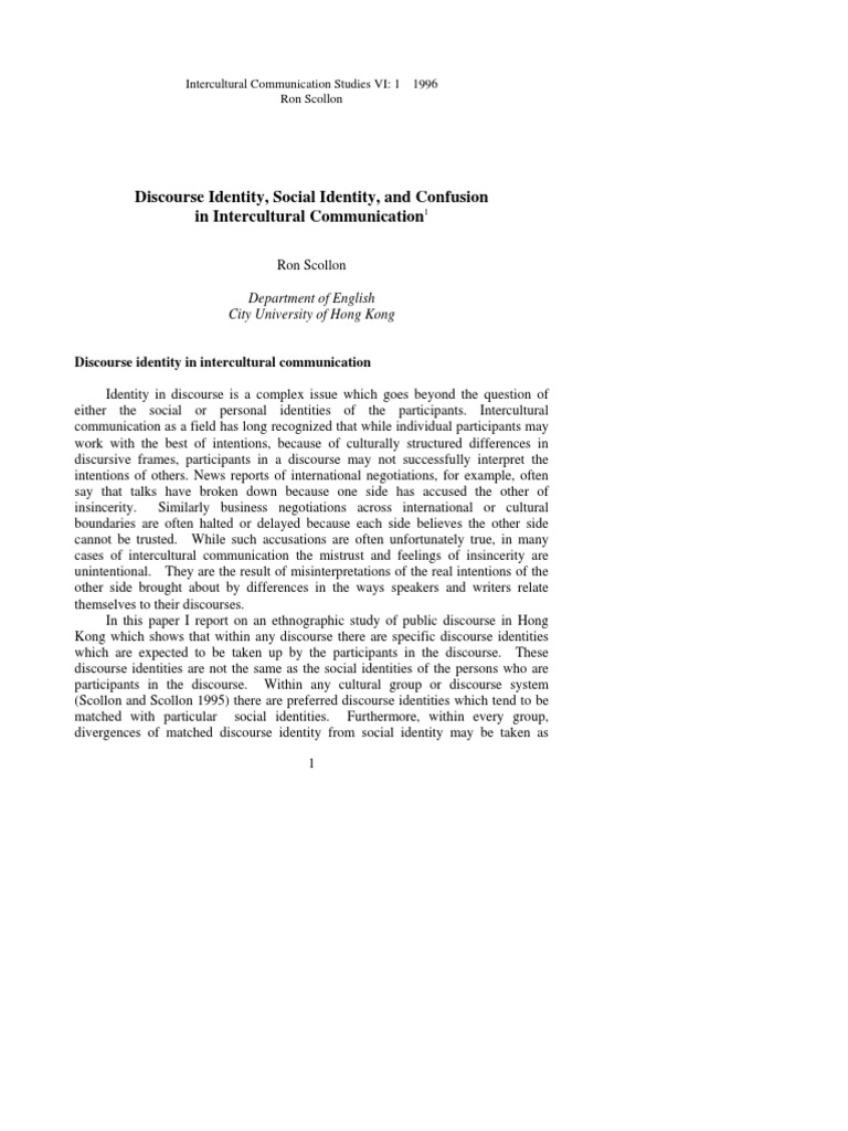 Discourse Identity, Social Identity, and Confusion in Itercultural ...