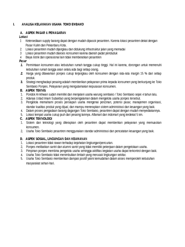 Analisa Kelayakan Usaha Toko Sembako