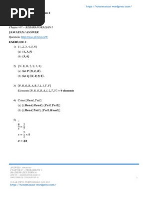 Tutormansor Wordpress Com Latihan Matematik Tingkatan 4 07 Probability I Answer Pdf Teaching Mathematics