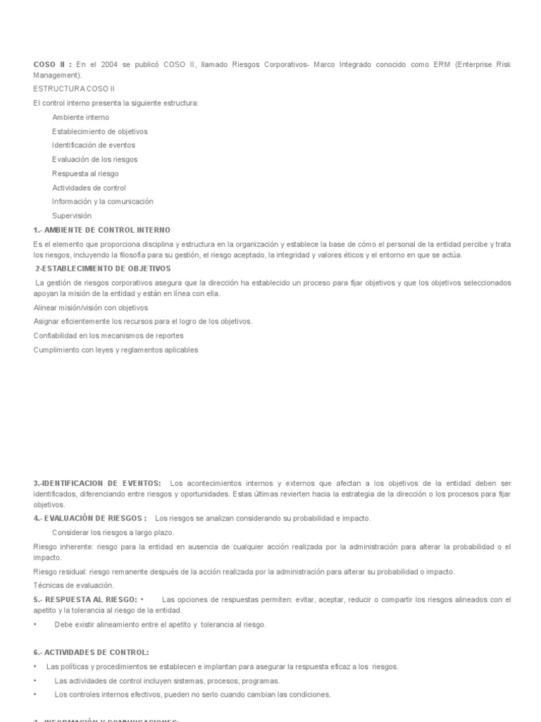 Estructura del COSO II en Gestión de Riesgos | PDF | Información ...