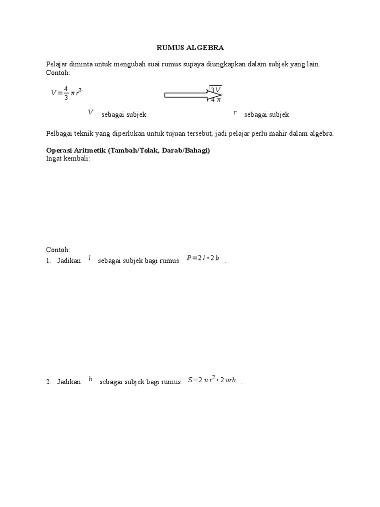 Soalan Rumus Algebra Tingkatan 2 - Contoh Dhi