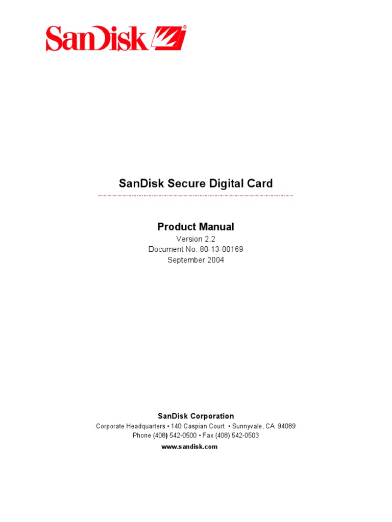 SanDisk Secure Digital Card PDF Secure Digital Flash Memory