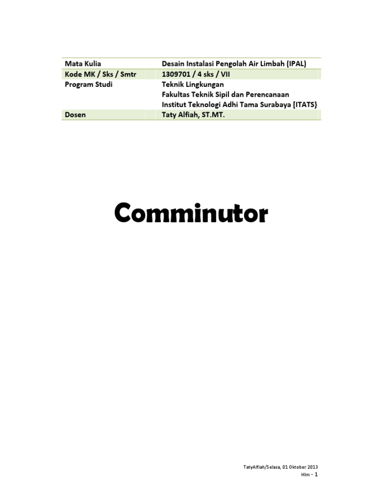 Comminutors in Wastewater Treatment | PDF | Sewage Treatment | Mill ...