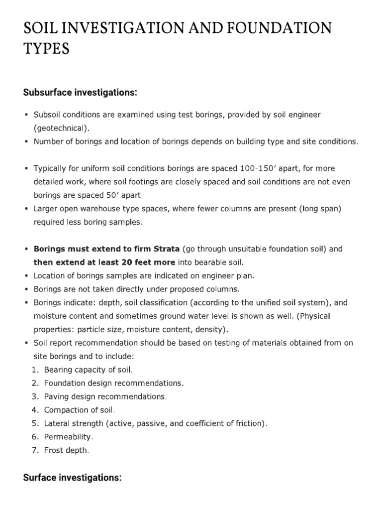 Soil Investigation and Foundation Types PDF | PDF