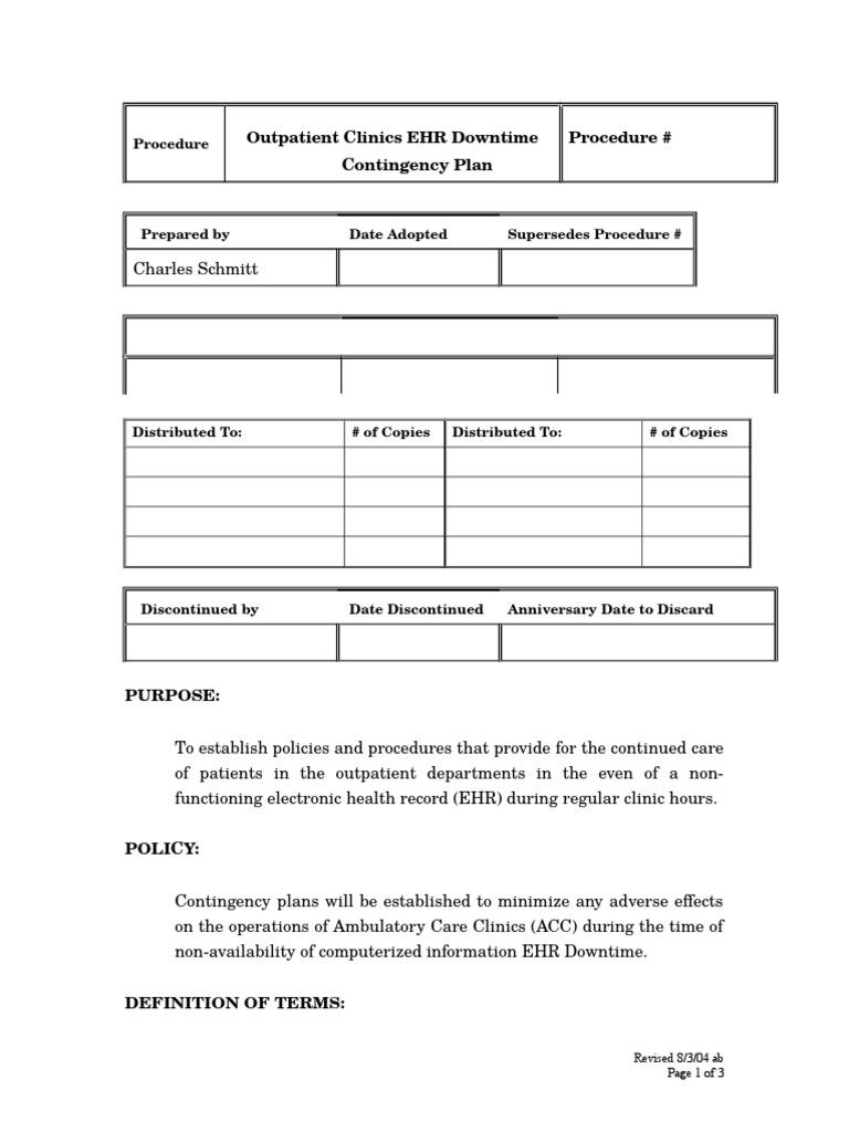Draft Downtime Policy FDIH PDF Electronic Health Record Patient