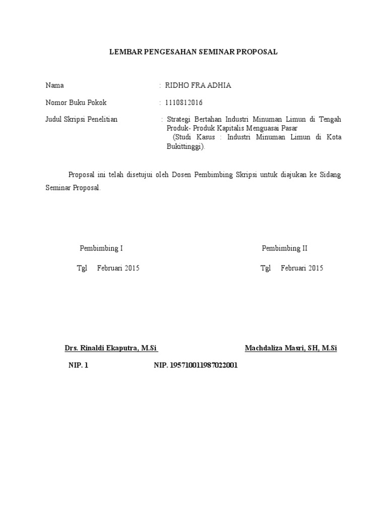 Lembar Pengesahan Seminar Proposal | PDF