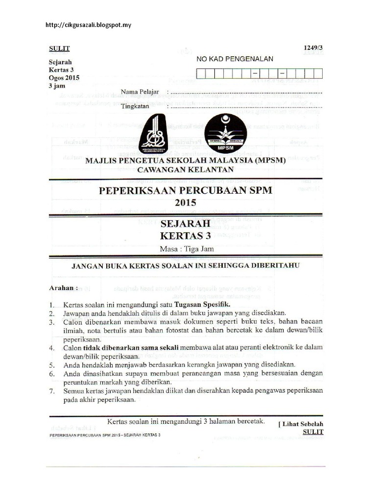 Contoh Soalan Kbat Kertas 3 Sejarah Tingkatan 5 Bab 2 