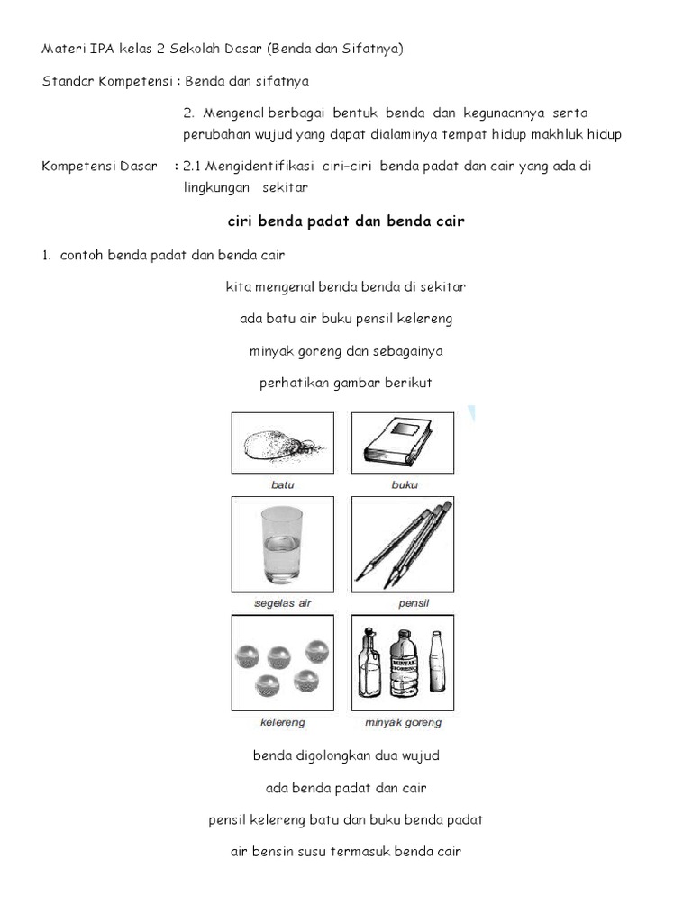 Materi Ipa Kelas 2 Sekolah Dasar Benda Dan Sifatnya Pdf