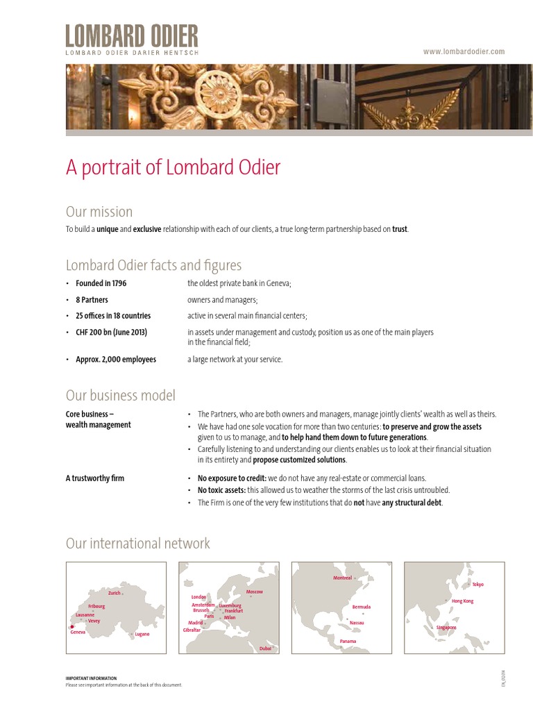 Portrait of Lombard Odier - en | PDF | Financial Markets | Investor