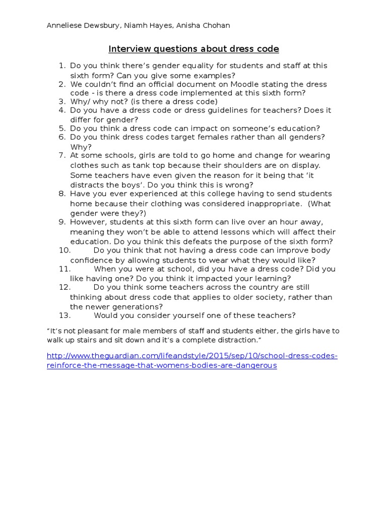 Interview Questions About Dress Code: Anneliese Dewsbury, Niamh Hayes ...