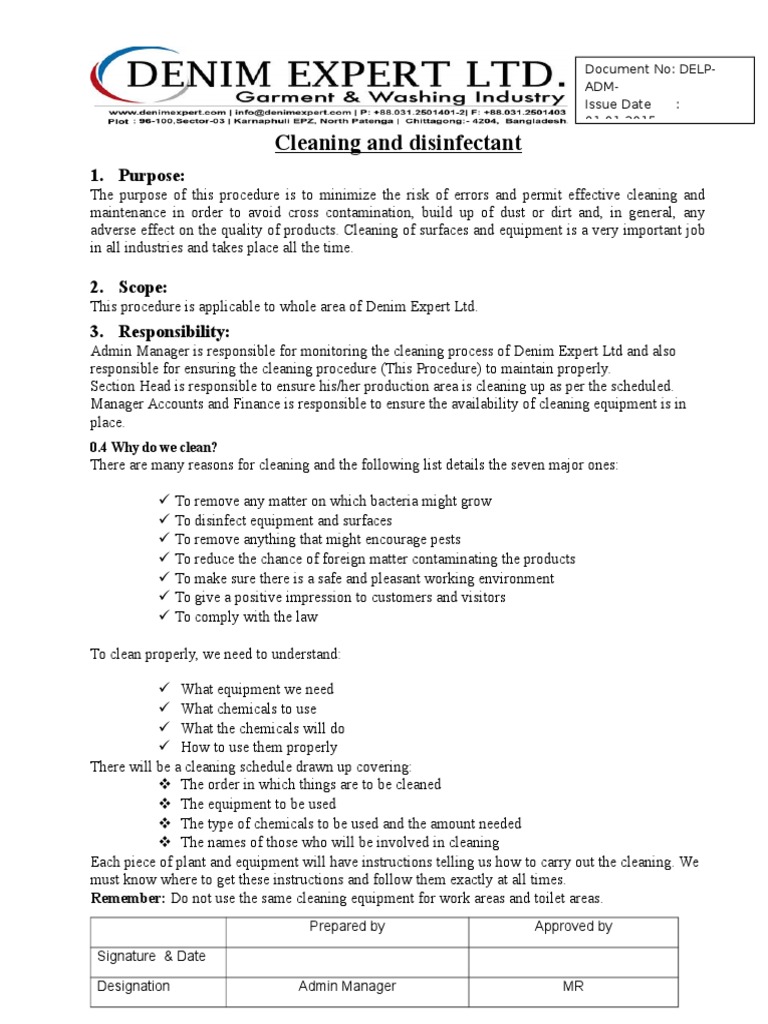 01 Cleaning Procedure PDF Housekeeping Dust
