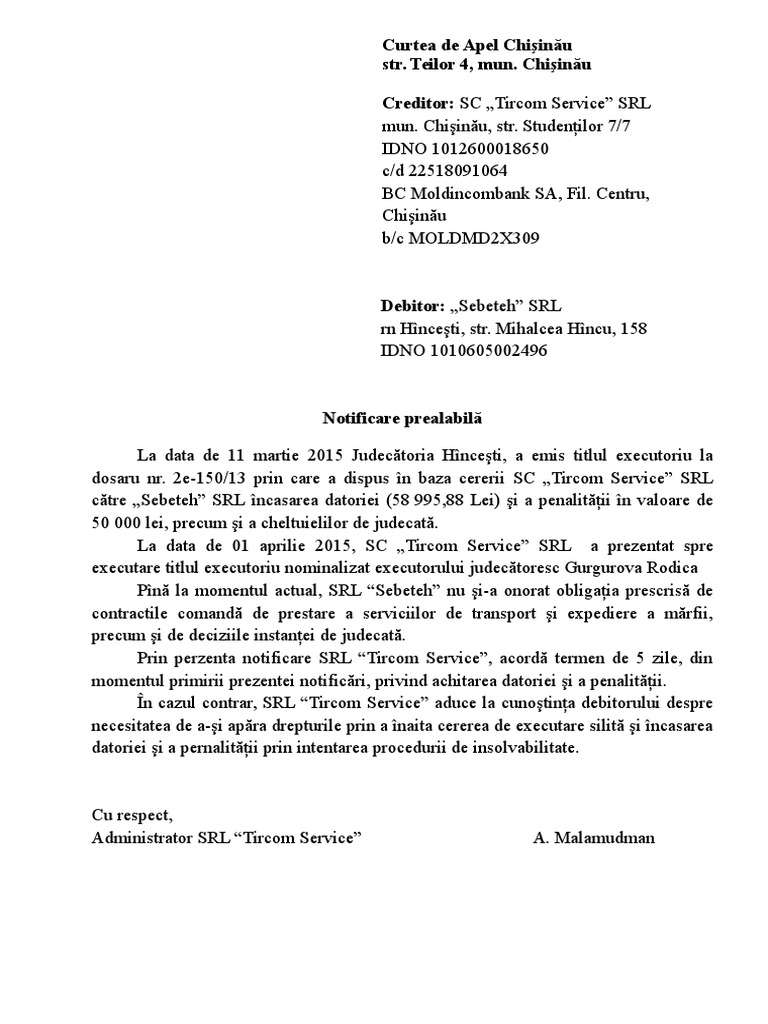 Notificare Prealabila | PDF