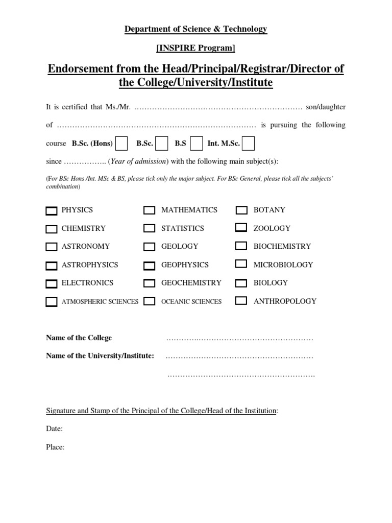 Endorsement for INSPIRE Program Applicants | PDF