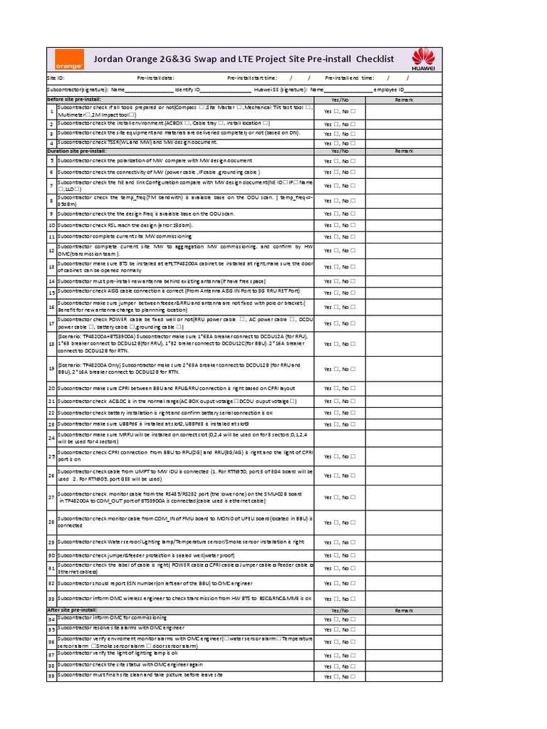 3.2 Orange Checklist Preinstallation Site selfcheck report(Orange