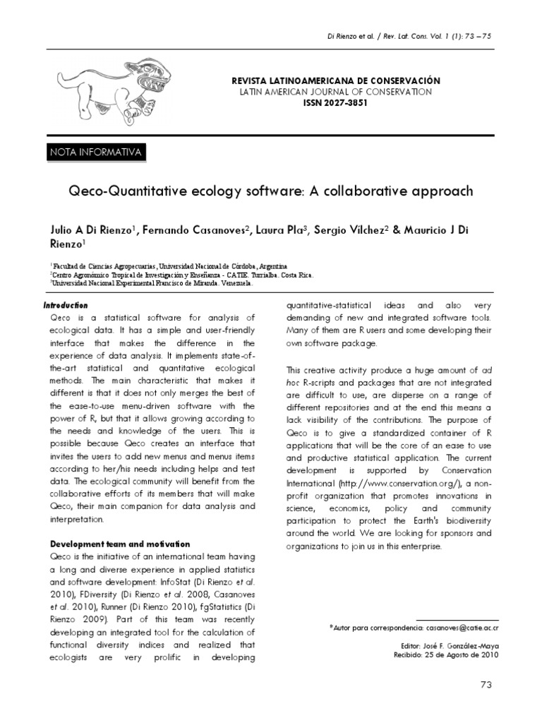 QecoQuantitative Ecology Software A Collaborative Approach PDF