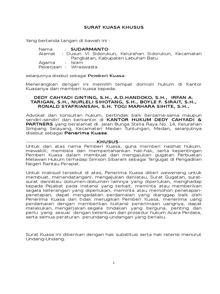 Contoh Surat Kuasa Gugatan Cerai Detil Gambar Online