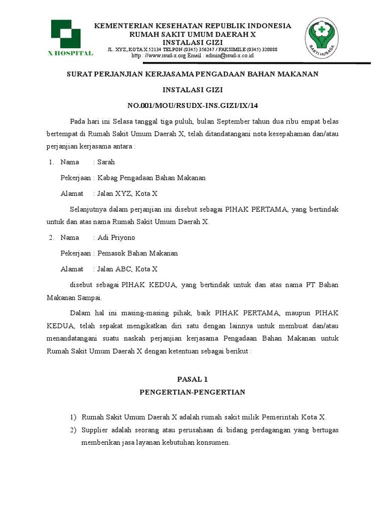 Surat Perjanjian Kerjasama Pengadaan Bahan Makanan Yey  PDF