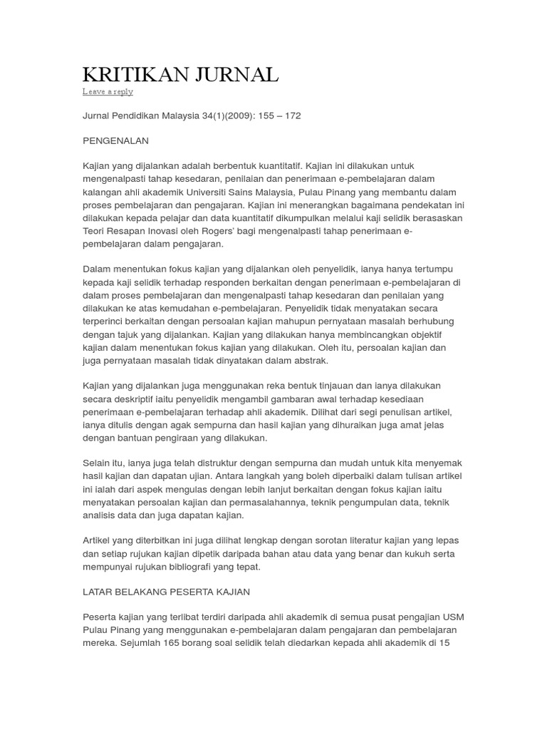 CONTOH KRITIKAN JURNAL