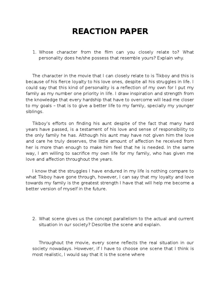 Reaction Paper - Tulak  PDF  Hope  Love