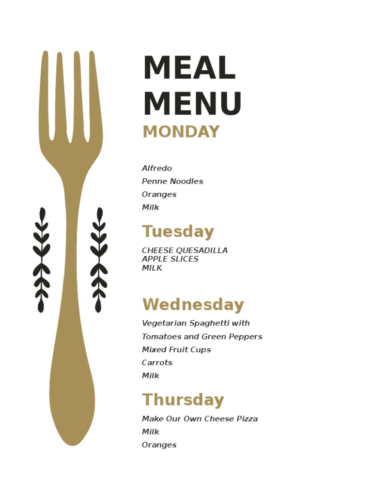 Meal Menu 2 | PDF | Cooking, Food & Wine