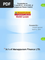 Presentation On 3C'S and Swot Analysis of Manappuram Finance Limited