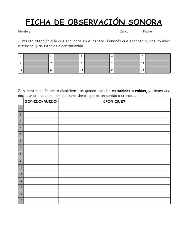 Ficha de Observ Sonora para Sonido-Ruido | PDF