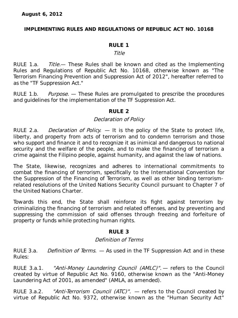Irr Ra 10168 | PDF | Extradition | Crime & Violence