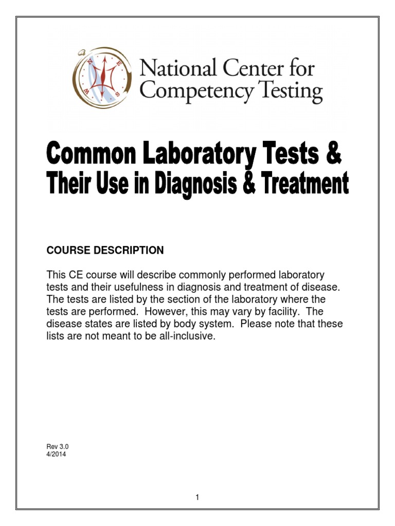 Common Lab Tests Their Use In Diagnosis Treatment Pdf Blood Type Coagulation