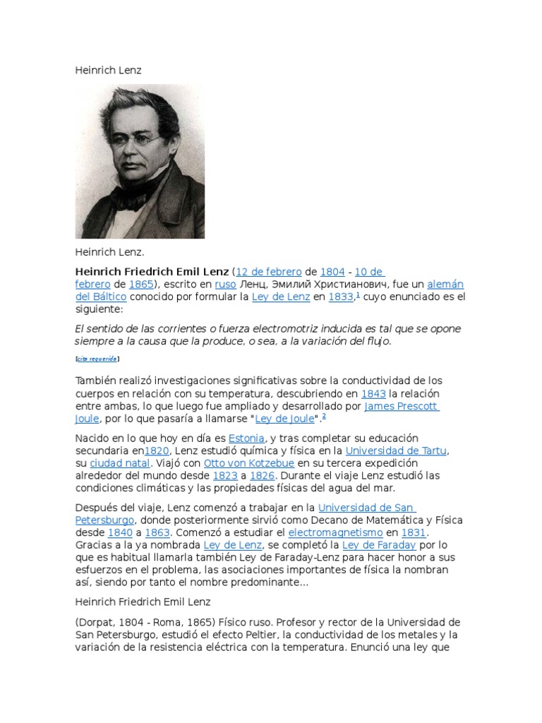 Heinrich Lenz | PDF | Transformador | Corriente eléctrica
