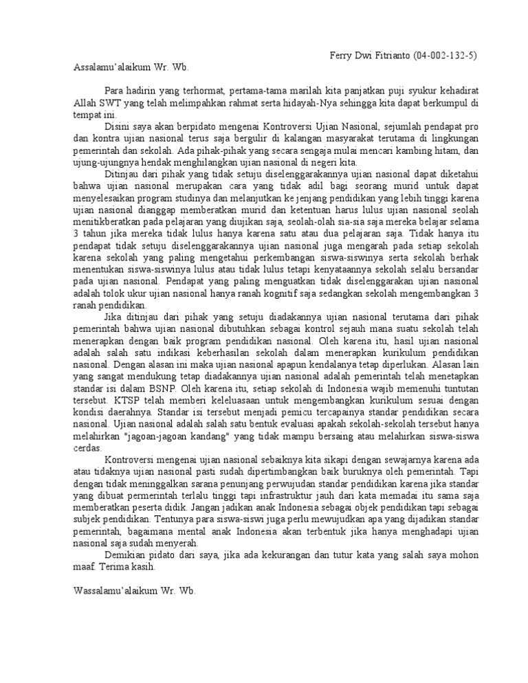 Kumpulan Teks Pidato Tentang Unbk Kumpulan Referensi Teks Pidato