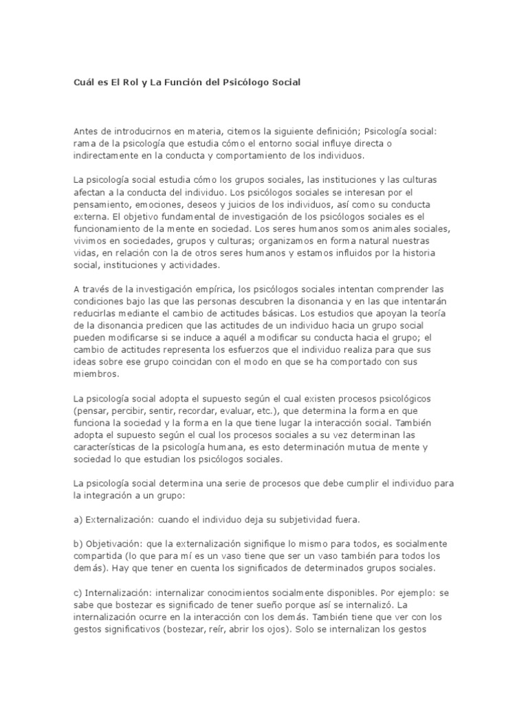 Cuál Es El Rol y La Función Del Psicólogo Social