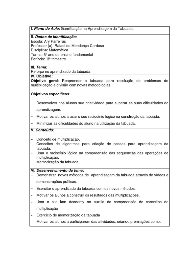 Plano de Aula | PDF | Lição | Aprendizado