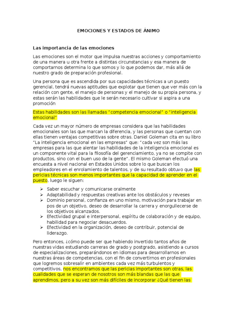 Emociones y Estados de Ánimo | PDF | Inteligencia emocional | Las emociones